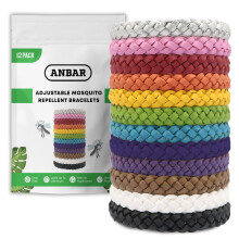 Anbar Leather Mosquito Repellent Bracelets for Adults and Kids, 12 Pack, Deet Free, All-Natural Anti-Mosquito, Tick, and Insect Es