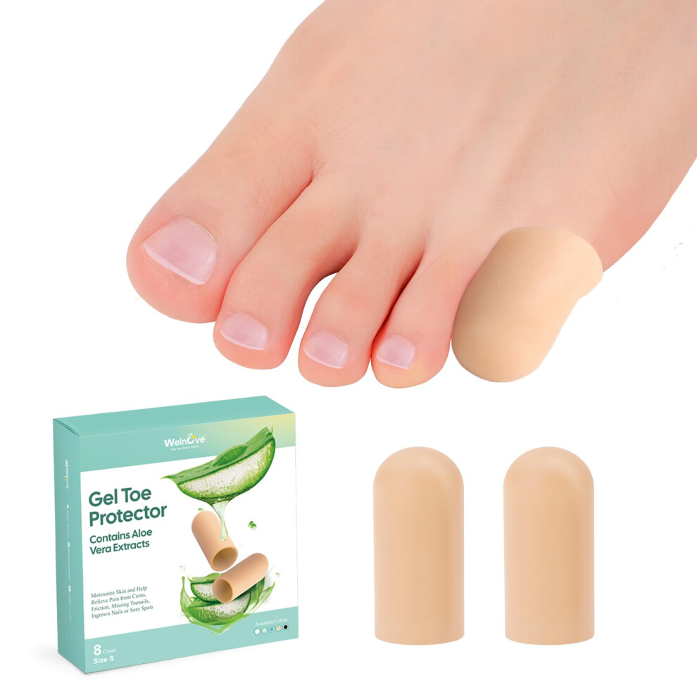 Welnove Gel Toe Cap And Protector - Infused Silicone Toe Covers - Pinky Toe Cushions For Pain Relief, Missing Or Ingrown Toenails,