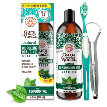 GuruNanda Whitening Pulling Oil with Coconut Oil & Peppermint Essential Oil for Natural Teeth Whitening, Fresh Breath, Alcohol Fre