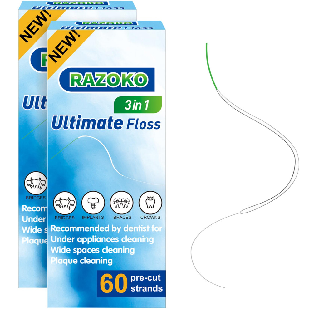 Razoko Dental Floss For Braces, Super Floss Pre-Cut Strands,60 Count, Pack Of 2