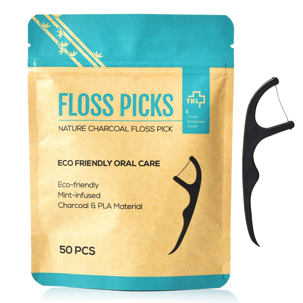 Ykl Eco-Friendly Dental Floss Picks - Natural Vegan Sustainable Toothpicks, Mint Flavor (50 Picks)