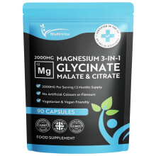 Magnesium Glycinate 3-in-1 Complex 2000mg – Triple Magnesium Blend with Bisglycinate, Malate & Citrate – 425mg Elemental – 90 Vegan