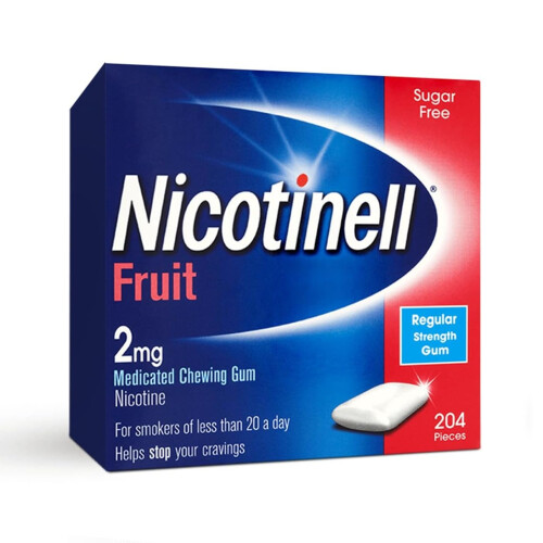 Nicotinell Fruit Gum 2mg (204 Pieces), Stop Smoking Aid, Sugar Free Nicotine Gum, Mild Fruit Flavour, 2mg Regular Strength for Lig