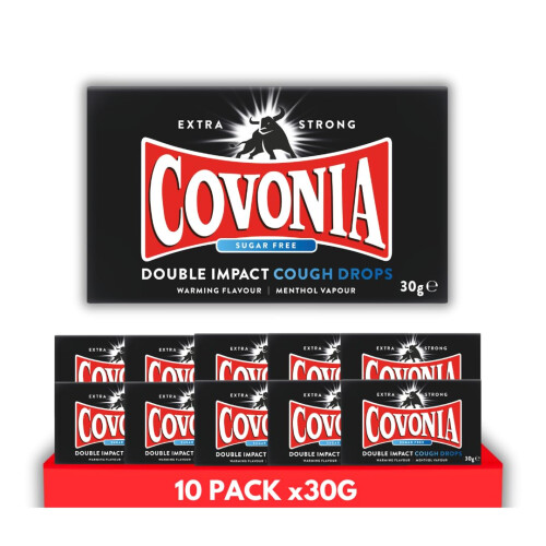 Covonia Double Impact Cough Drops Sugar Free 10 Pack x 30g, Powerful Menthol Vapours, Suitable for Vegetarians & Diabetics, Alcoho