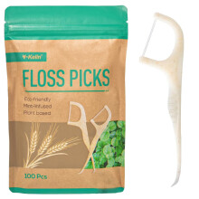 Y-Kelin Twin-Line Dental Floss Stick -100 Pcs Eco-Friendly Wheat Straw Floss Picks, Dental Floss, Teeth Cleaning,Sustainable & Reu