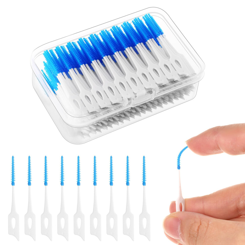 Rayito 350 Pieces Interdental Brushes, Silicone Dental Brushes 2-In-1 Blue Tooth Floss Picks Teeth Floss Sticks Dental Toothpicks