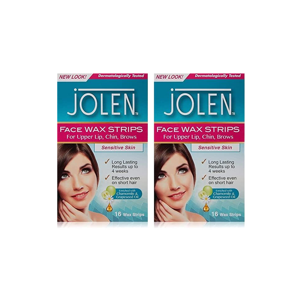 Jolen Sensitive Skin Facial Strip Wax (16 Strips), (Pack Of 2)