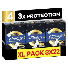 Always Ultra Sanitary Towels, Size 4 Secure Night, Extra Large Pack, 66 Count, Super Absorbent, Ultra Thin Pads with Wings for Ove