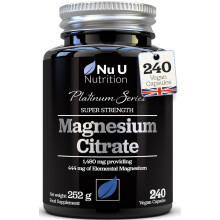 Magnesium Citrate 1480mg - 240 Vegan Capsules - 4 Month Supply - Providing 444mg Elemental Mag - Capsules not Tablets - High Strength Supplement - Ma