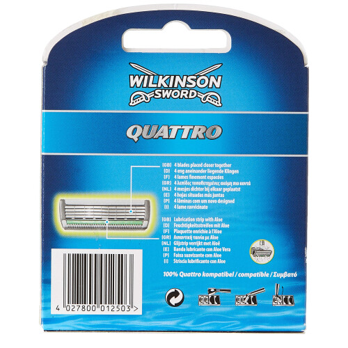 Wilkinson Sword Wilkinson Sword Systems Quattro Men's Razor Blade Refills x 8 1