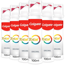 Colgate Total Original Toothpaste Pump, 6 x 100 ml - Stronger 24-Hour Bacterial Defence* - Unique Dual zinc Antibacterial Technolo