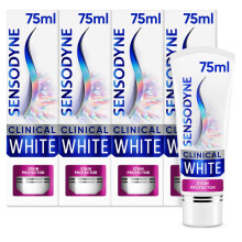 Sensodyne Toothpaste Clinical White, Teeth Whitening Toothpaste for Sensitive Teeth, Stain Protector, Mint, Multipack 4 x 75ml