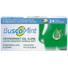 Buscopan Buscomint 0.2 ml Peppermint Oil IBS Multi Symptom Treatment, Soft Gel Capsules, 24 Count (Pack of 1), 100% Natural Active