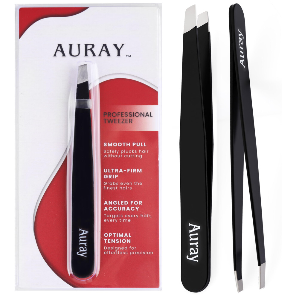 Auray Black Eyebrow Tweezers Women Facial Hair, Stainless Steel Facial Hair Removal Precision Tweezer For Men & Women In Slanted Tip Ey
