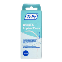 TePe Bridge & Implant Floss, 30pcs, Wide Dental Floss Suitable for Braces, Bridges, and implants, efficient Plaque Remover Tool fo