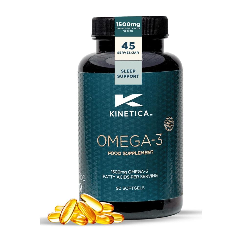 Kinetica Sports Omega-3 Fish Oil Capsule | 45 Servings, 90 Softgel Tablets | 1500Mg Omega-3 Fatty Acids (1000Mg Epa + 500Mg Dha)/Serve| High Strength