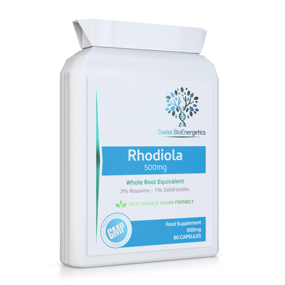 Swiss Bioenergetics Rhodiola 500Mg (3% Rosavins - 1% Salidrosides) Whole Root Equivalent Â 60 Capsules - Suitable For Vegetarians And Vegans
