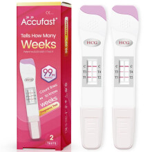 Accufast 2X Pregnancy Test with Week Indicator - Tell You How Many Weeks Pregnant, 25 MIU/ml Pregnancy Test for Early Detection, h
