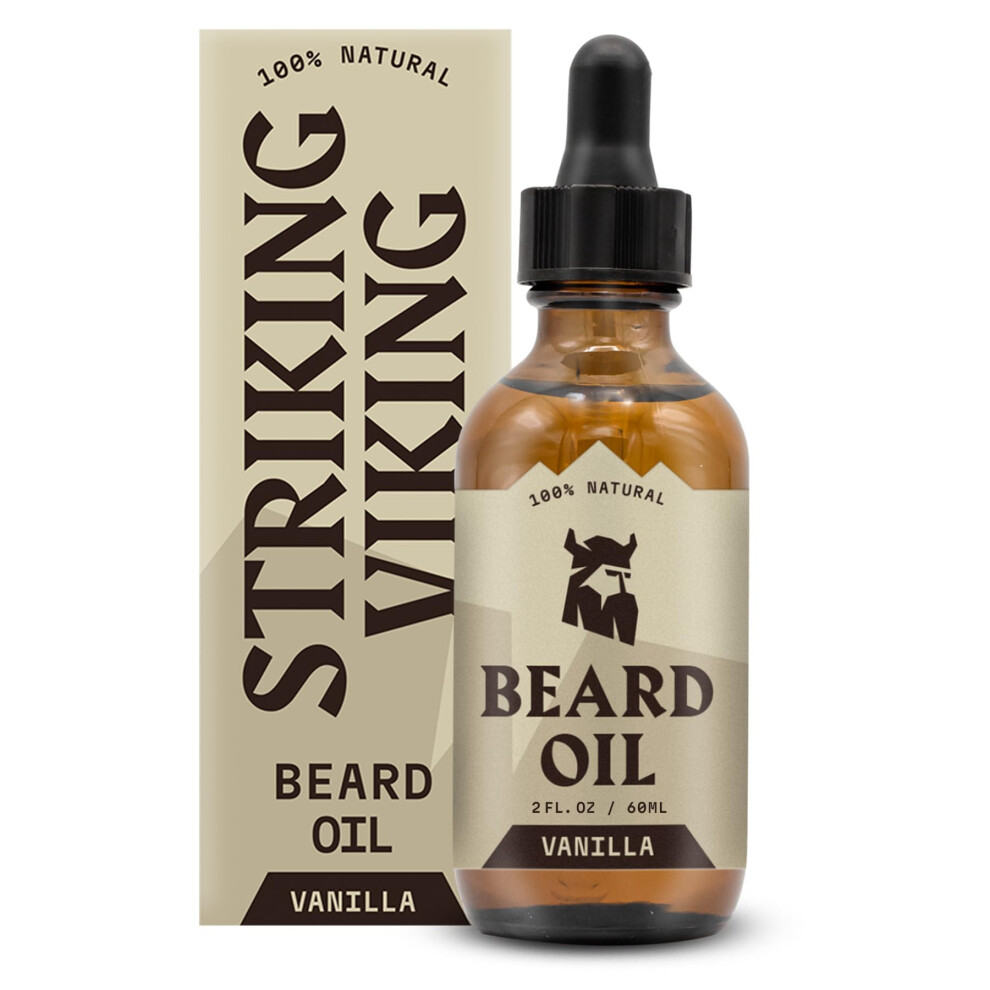 Striking Viking Beard Oil For Men - 60 Ml, Vanilla Scent - Naturally Derived Conditioner With Almond, Tea Tree, Argan & Jojoba Oil