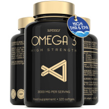 Fish Oil Omega 3 Capsules High Strength - 3000mg Triple Potency - Easy to Swallow with No Fishy Aftertaste - 120 Softgels - UK Made Omega 3 Supplemen