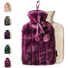 Ram 2L Luxury Cosy 2 Litre Hot Water Bottle with Faux Fur Berry Cover