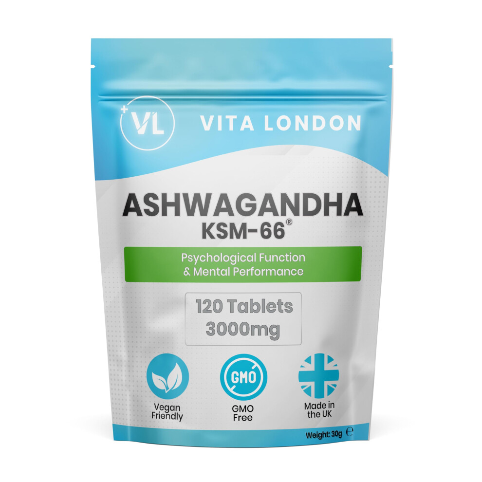 Vl Vita London Ashwagandha Ksm-66 High Strength Tablets 3000Mg | 2 Month Daily Supply | 120 Organic Supplement Tablet (Not Capsule, Gummies Or Po
