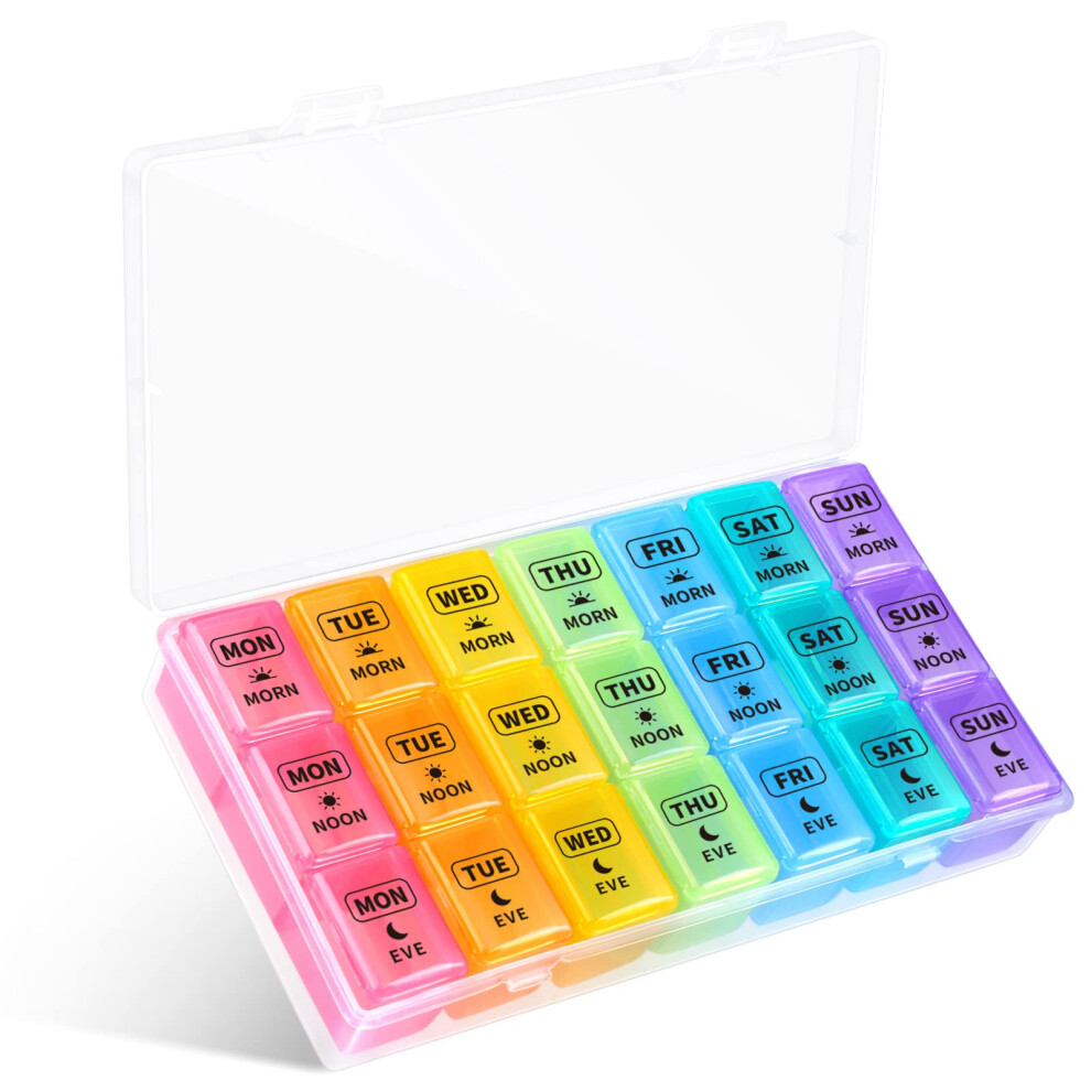 Opret Weekly Pill Organiser, Pill Box 7 Day 3 Times A Day With Case, Portable Travel Tablet Organiser With 21 Large Compartments,