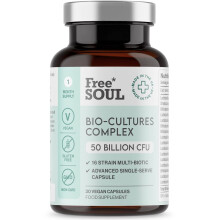 Free Soul 50 Billion CFU Pro Bio Cultures Complex with 16 Live Strains | Advanced Single Capsule Serving with Multi Strain Formula | Vegan Digestive
