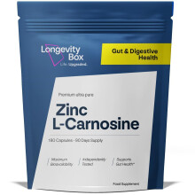 Zinc L-Carnosine Supplement - 75mg x 180 Capsules of Maximum Bioavailable Zinc L-Carnosine 2 Per Serving, Supports Gut Health, Nut