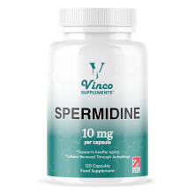 Vinco Spermidine Supplement - 10mg x 120 High Strength Spermidine Capsules - 99% Purity - Supports Healthy Ageing & Longevity - Non GMO & Gluten Free