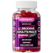 Adult Multi Vitality Gummy | 11 Essential Vitamins & Minerals A,D,E,C,B3,B6,B5,B12,Biotin, Zinc & Iodine | Mixed Berry Flavour | 6