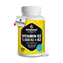Vitamin D3 K2 5.000 IU & 100ug (MK7) 180 High Strength Vitamin D3 K2 Tablets for 6 Months Supply of Vitamin D3 and K2 for Bone, Te