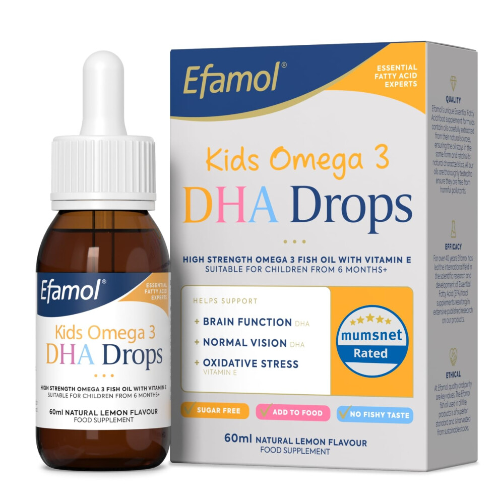 Efamol Kids Omega 3 Dha Drops | Brain Support Supplement For Kids | Sugar Free Omega 3 Liquid With Lemon Flavour | 6 Months+