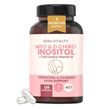 Inositol Supplement for Women - 2 Month Supply - 120 Capsules | Myo-Inositol & D-Chiro 40:1 with Folic Acid & Vitamin D | PCOS, Ho