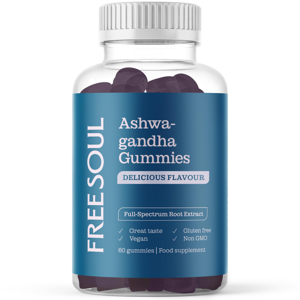 Free Soul Ashwagandha High Strength Gummies | Delicious Ashwagandha Supplement With Pure Root Powder Extract | Vegan, Gluten-Free,