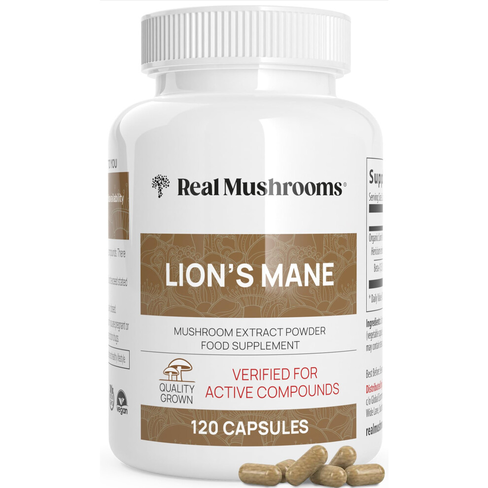 Real Mushrooms Lions Mane Brain And Focus Supplements - Mushroom Powder Extract Capsules - Non Gmo And Gluten Free Supplement For Better Cognitiv