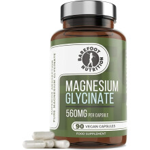 Barefoot Nutrition Magnesium Glycinate Supplement 560mg - 90 x 1-to-3 a Day Capsules. Pullulan Capsule - Superior Absorption: no S