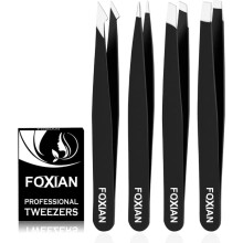 Foxian Tweezers for Facial Hair Women - Stainless Steel Eyebrow Slanted Tip for Accurate & Precise Grooming of Eyebrows Profession