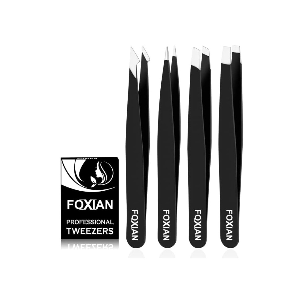 Foxian Tweezers For Facial Hair Women - Stainless Steel Eyebrow Slanted Tip For Accurate & Precise Grooming Of Eyebrows Profession