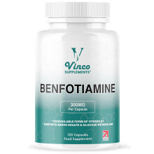 Vinco Benfotiamine 300mg - Vitamin B1 Thiamine High Strength for Heart & Kidney Support, 120 Vegan Capsules, Enhanced Cognitive Function,