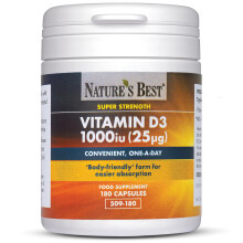 Nature's Best Vitamin D3 1000iu - High Strength & Highly Absorbable Supplement - UK Made - 180 Capsules (6 Months' Supply)