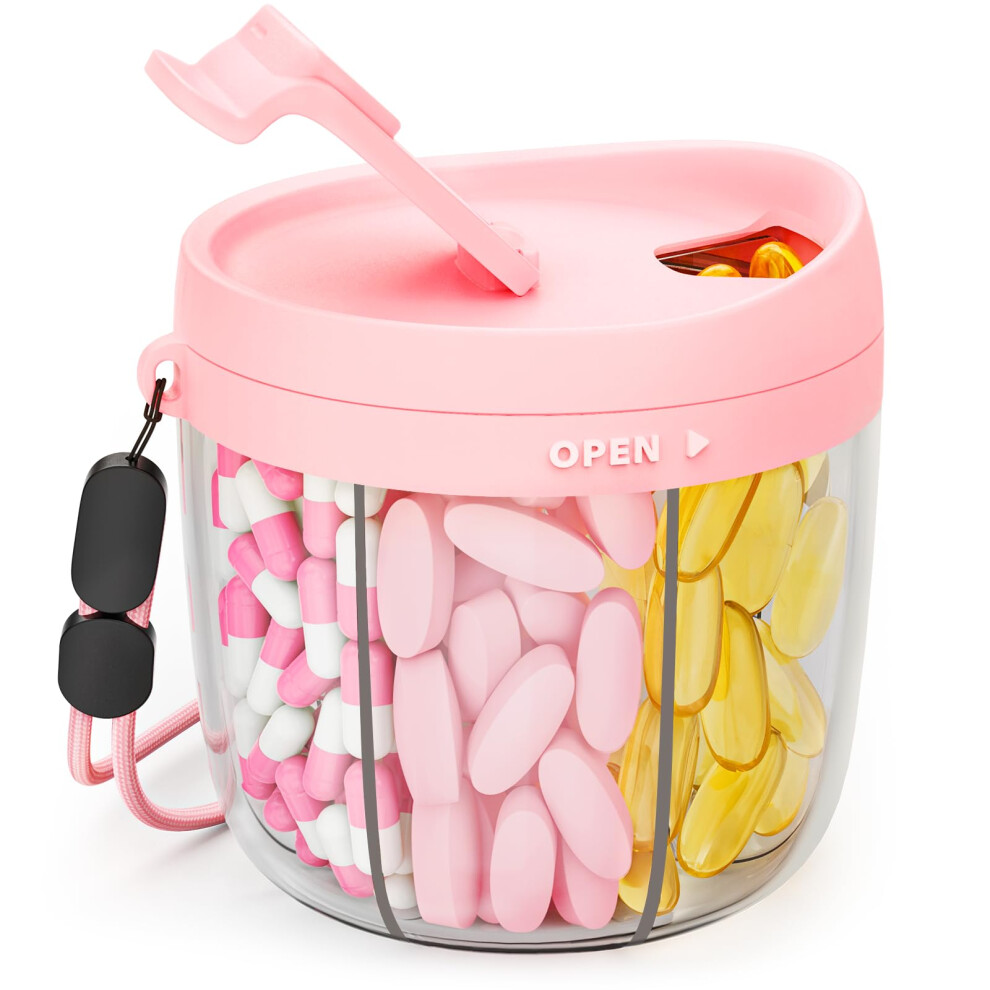 Auvon Pill Dispenser With 7 Large Compartments, Cute Portable Supplement Pill Box With Anti-Mixing & Wide Openings For Easy Use, T