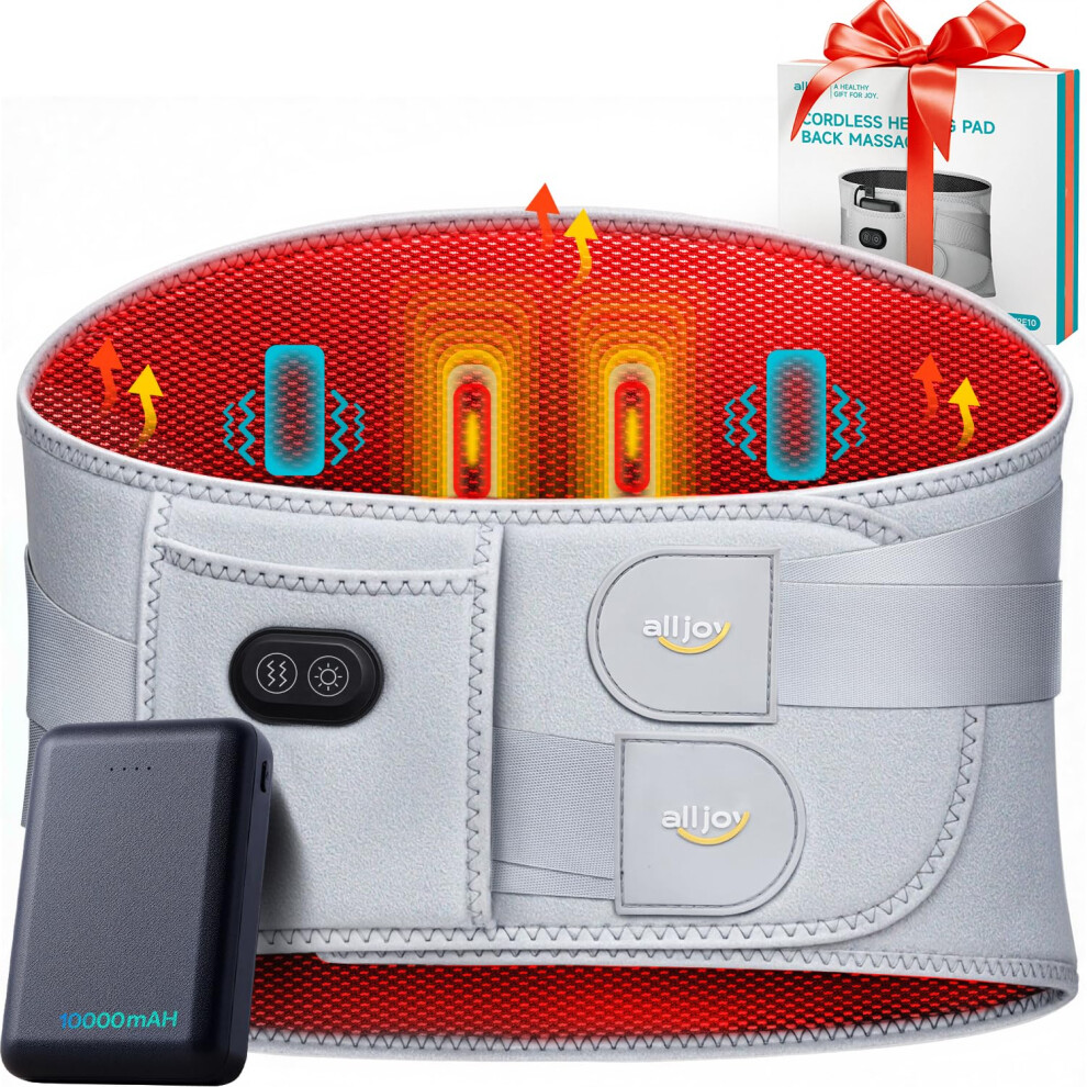 Alljoy 170Cm Heat Pads For Back Pain Relief, Back Heat Pad Electric With 10000Mah Power Supply, Cordless Back Massager With 3 Heat