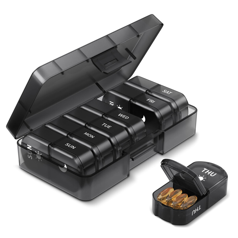 Opret Pill Organiser 7 Day, Weekly Pill Box 2 Times A Day For Am Pm, Travel Tablet Organiser With 14 Large Compartments, For Vitam