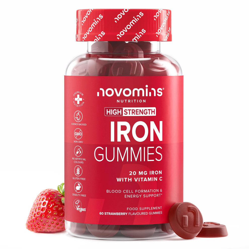 Novomins Iron Gummies With Vitamin C - 1-Month Supply - 20Mg High Strength Alternative To Iron Tablets & Drops - Supplements For Women & Men - Immune System &