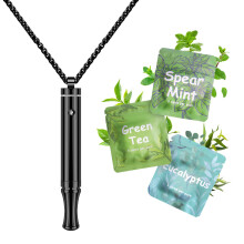 ASTOFLI Adjustable Air Outlet Breathing Necklace with Resistance - Black Herbal Flavored Breathe Free Stop Anxiety Relief for Adul