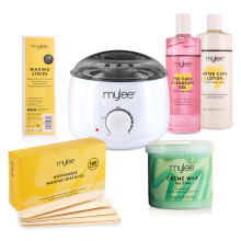 Mylee Complete Waxing Kit, Includes Salon Quality Wax Heater, Soft Cream Wax, Waxing Strips, Spatulas and Mylee Pre & After Care L