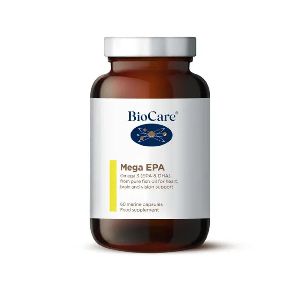 Biocare Mega Epa - Pure Fish Oil With Omega-3 Fatty Acids, Epa & Dha - Marine Capsules For Heart, Brain & Vision Support - 60 Caps