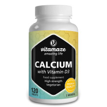Calcium and Vitamin D3 Tablets 600 mg - Calcium Carbonate High Strength + 400 IU Cholecalciferol per Daily Dose -120 Vegetarian Tablets for 2 Months