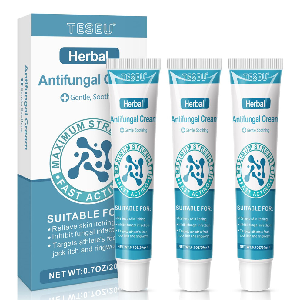 Teseu Cream Antifungal - Soothes Itching & Burning, Targets Fungal Irritations: Jock Itch, Ringworm, Athlete's Foot - Fast Relief Formul